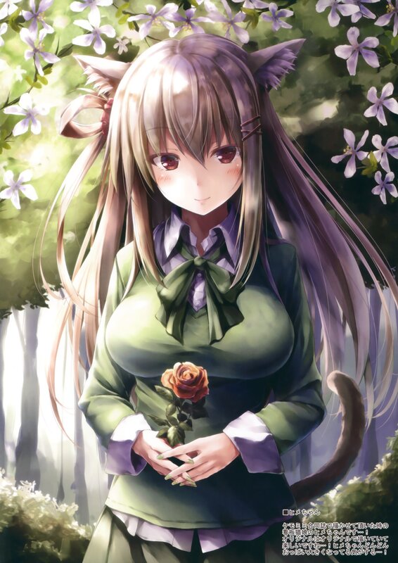 Cat-eared Girl Holding Rose