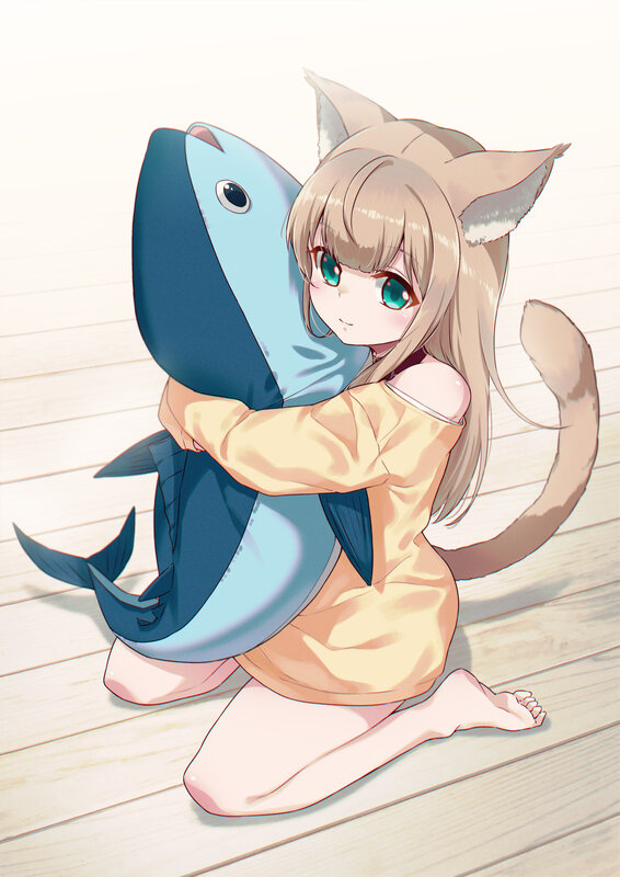 Cat-eared Girl Hugging Fish