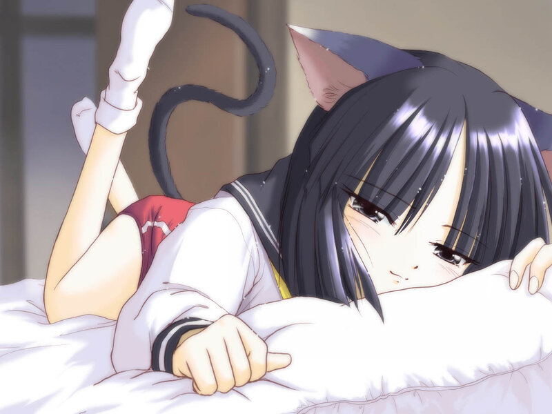 Cat-eared Girl in Bed — White