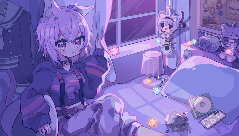 Cat-eared Girl in Bedroom