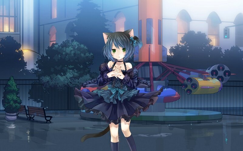 Cat-eared Girl in Dress — Blue, Calm, Night