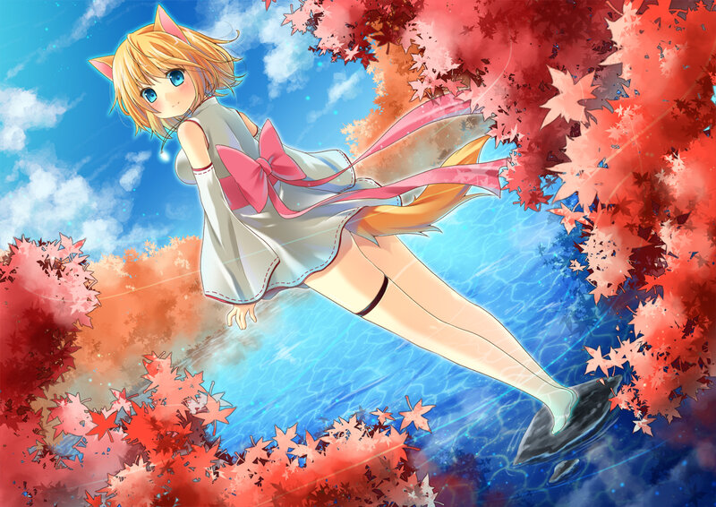 Cat-eared Girl in Dress — Blue, Serene, Autumn