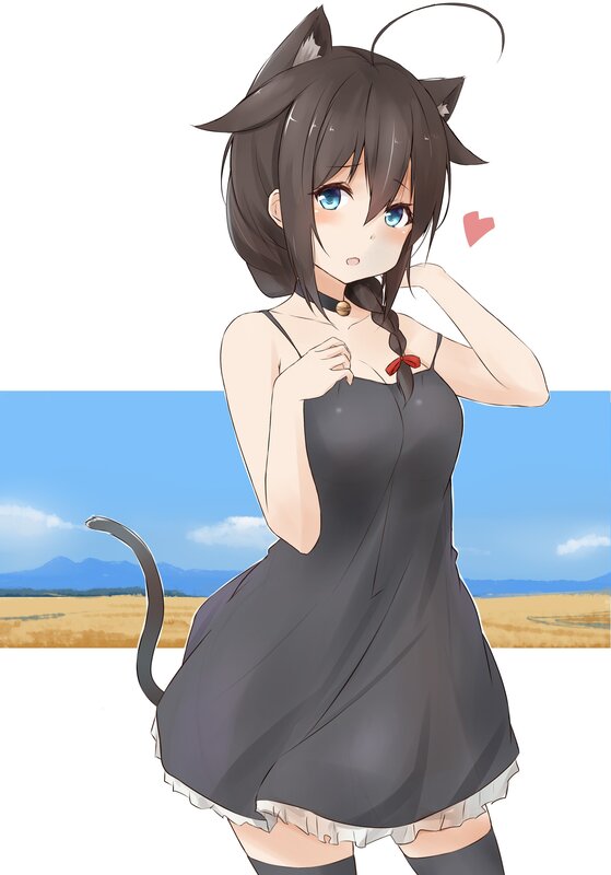 Cat-eared Girl in Dress — Gray