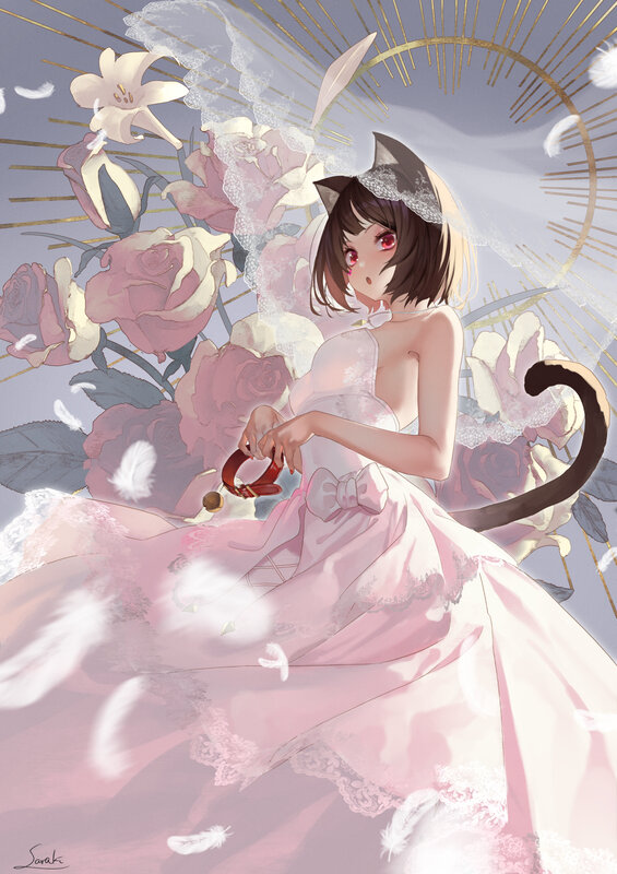 Cat-eared Girl in Dress — Pink, Serene, Digital Art