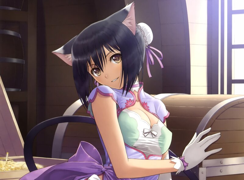 Cat-eared Girl in Dress — Purple, Calm, Afternoon