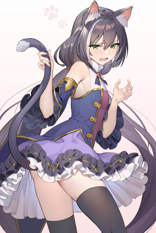 Cat-eared Girl in Dress — Purple, Playful