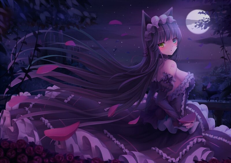 Cat-eared Girl in Dress — Purple, Serene