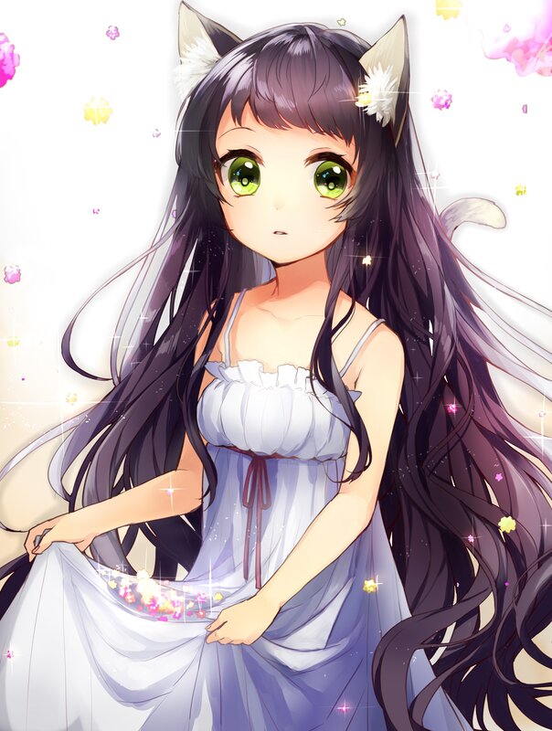 Cat-eared Girl in Dress — White, Dreamy