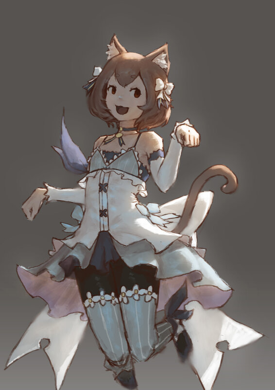 Cat-eared Girl in Dress — White, Playful, Digital Art
