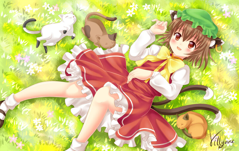 Cat-eared Girl in Field — Green, Playful