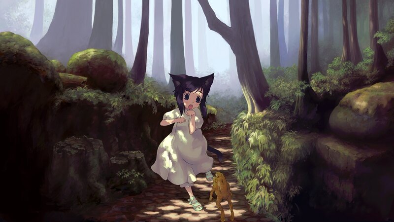cat-eared girl in forest