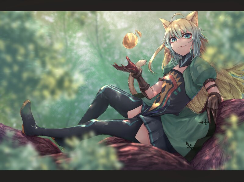 Cat-eared Girl in Forest — Green, Serene, Afternoon, Digital Art, Apple