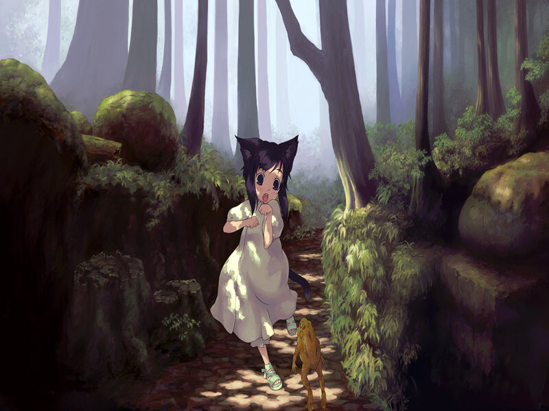 Cat-eared Girl in Forest — Green, Serene