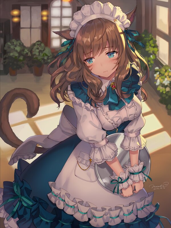 Cat-eared Girl in Maid Outfit — Blue, Calm