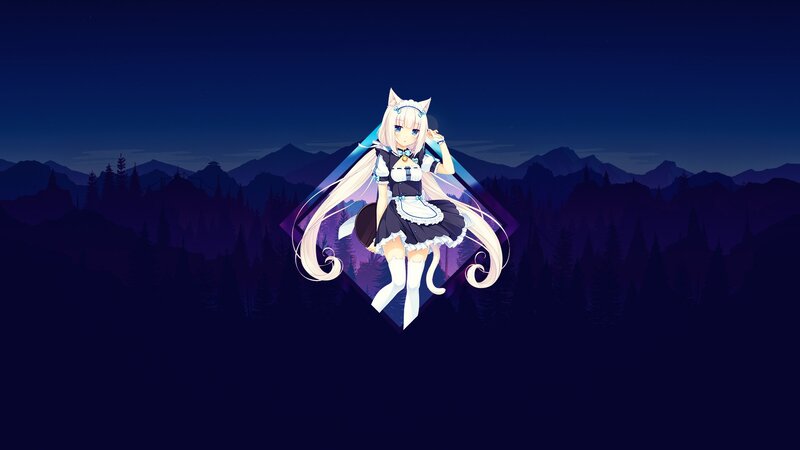 Cat-eared Girl in Maid Outfit — Blue, Serene