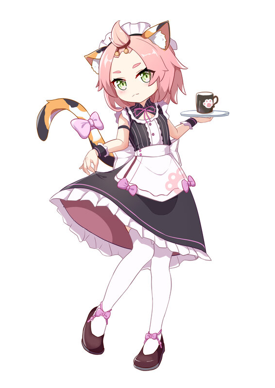 Cat-eared Girl in Maid Outfit — Pink, Playful