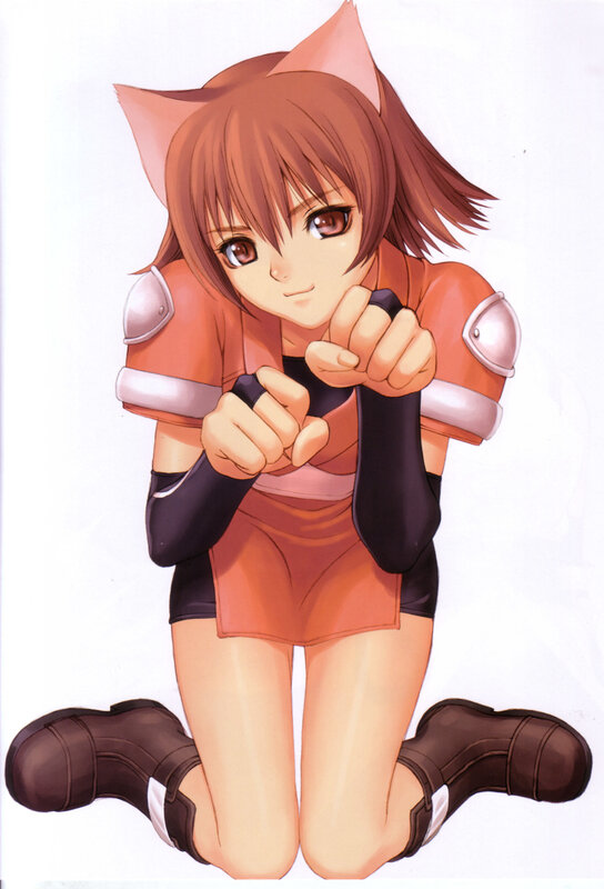 cat-eared girl in orange armor
