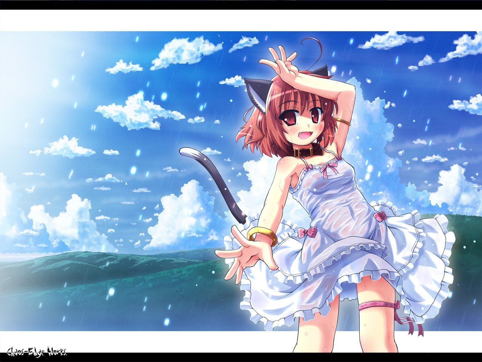 cat-eared girl in rain