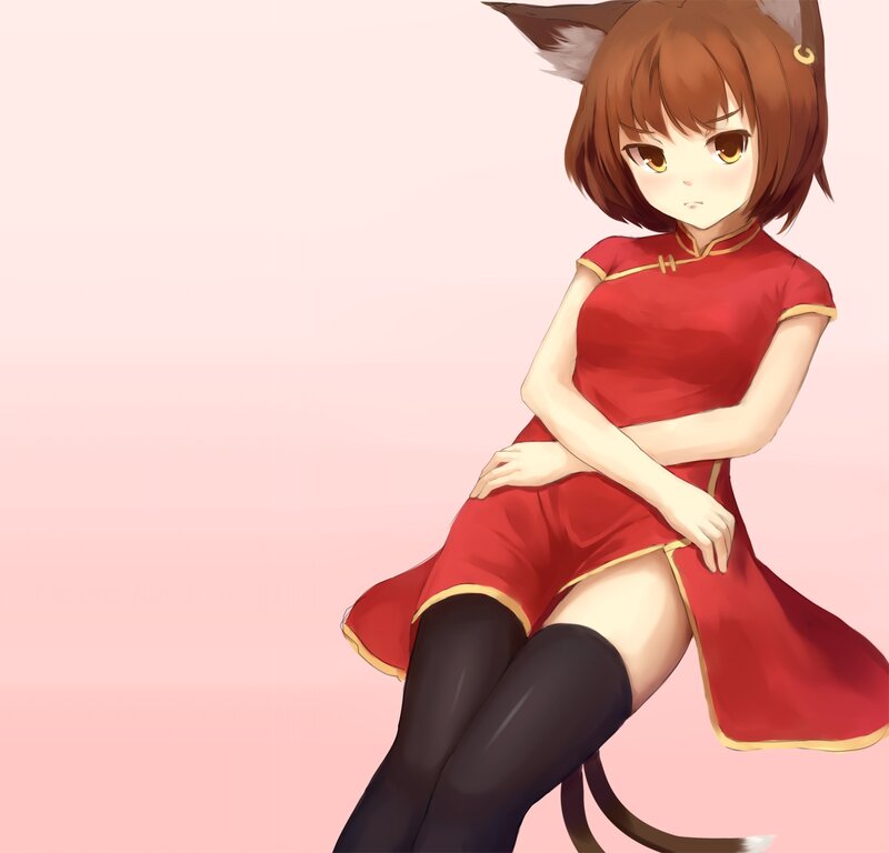 Cat-eared Girl in Red Dress