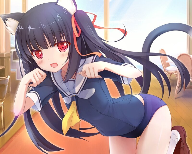 Cat-eared Girl in School Uniform — Blue, Playful