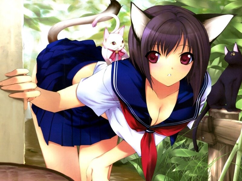 Cat-eared Girl in School Uniform — Blue