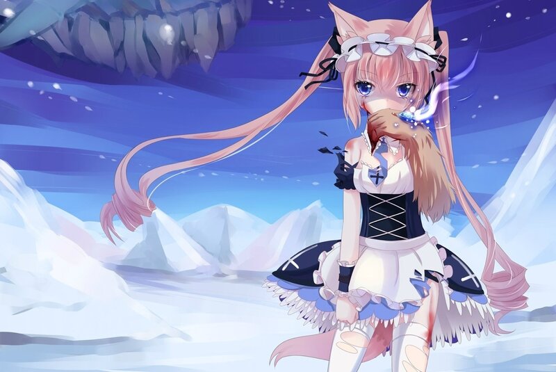 Cat-eared Girl in Snow — Blue