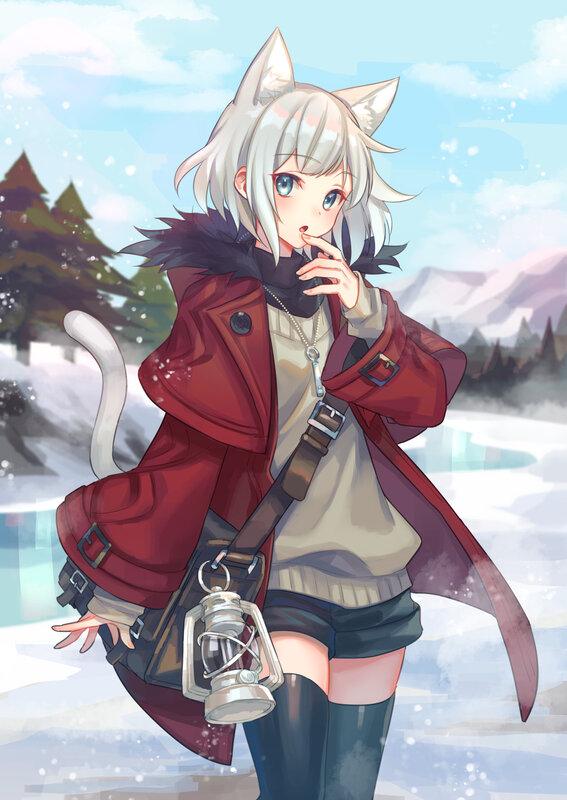 Cat-eared Girl in Snow — White, Calm