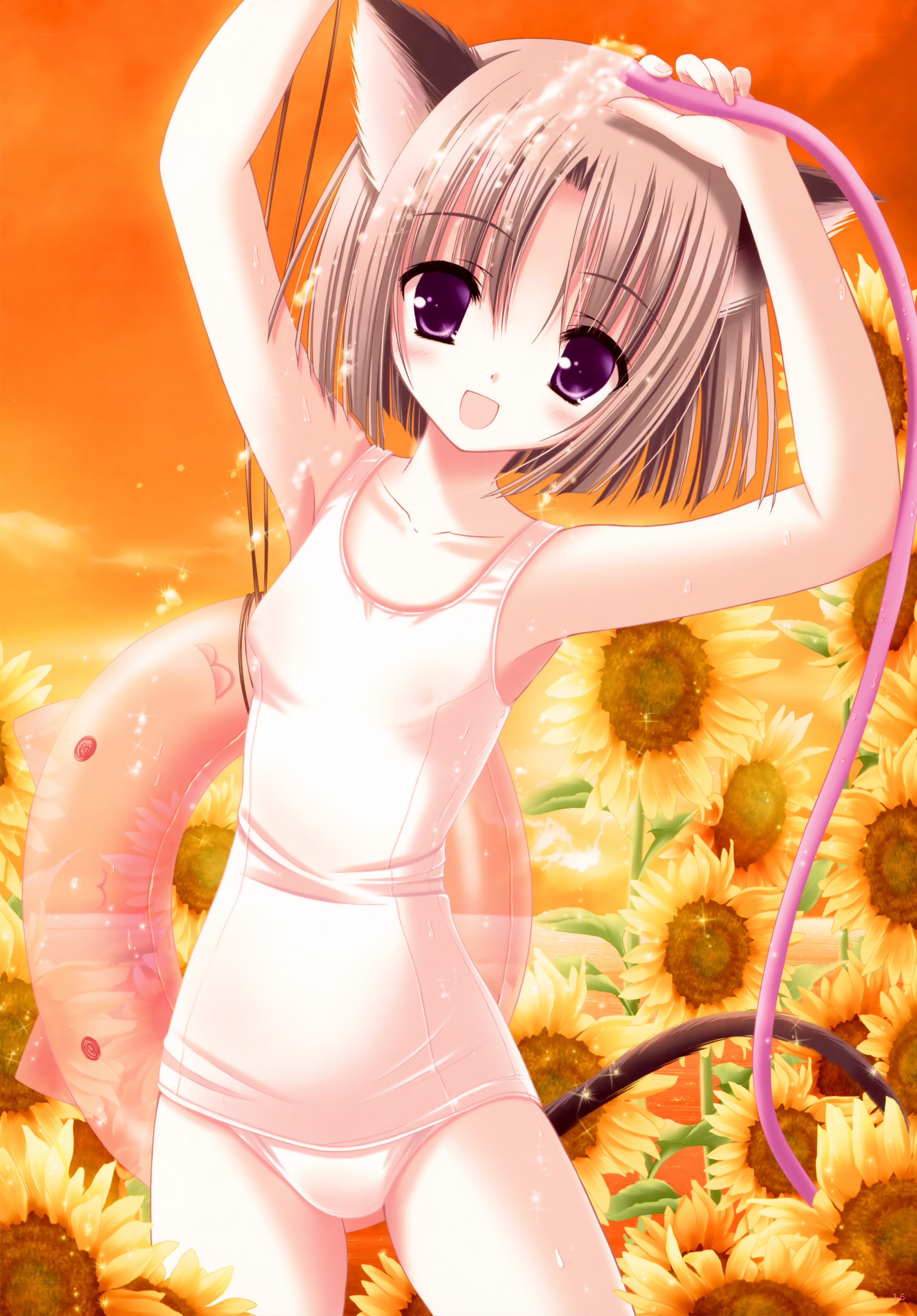 cat-eared girl in sunflowers