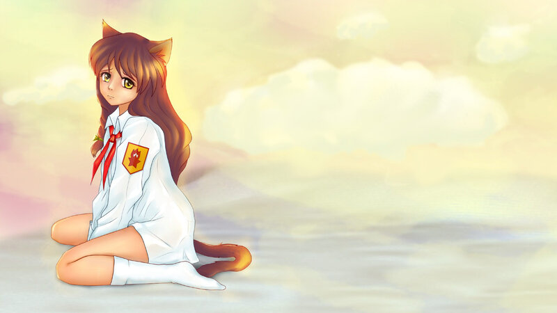 Cat-eared Girl in Uniform — White, Serene