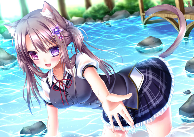 Cat-eared Girl in Water — Blue