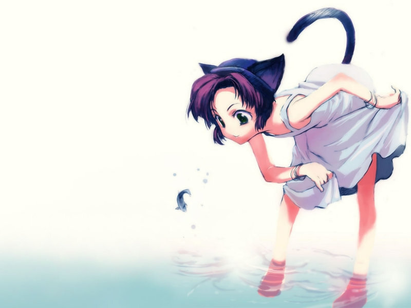 Cat-eared Girl in Water — White