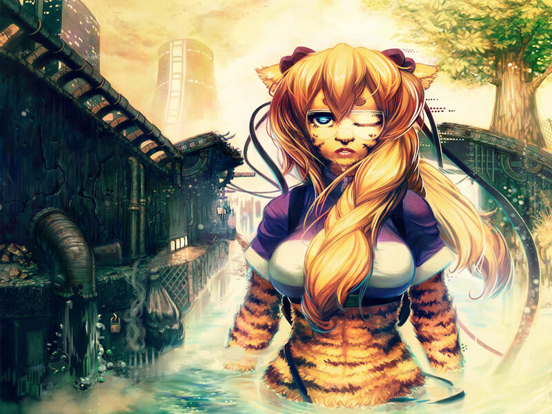 Cat-eared Girl in Water — Yellow