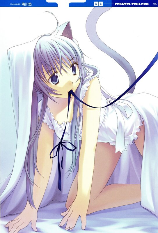 cat-eared girl in white dress