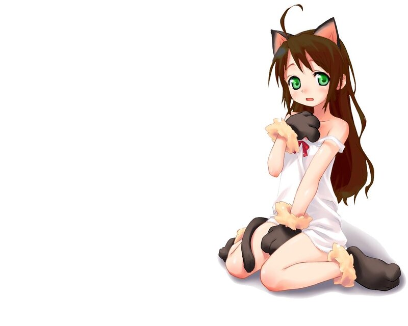 cat-eared girl in white dress