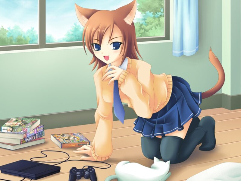 Cat-eared Girl Kneeling — Blue