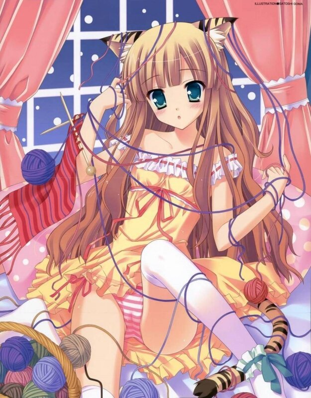 cat-eared girl knitting