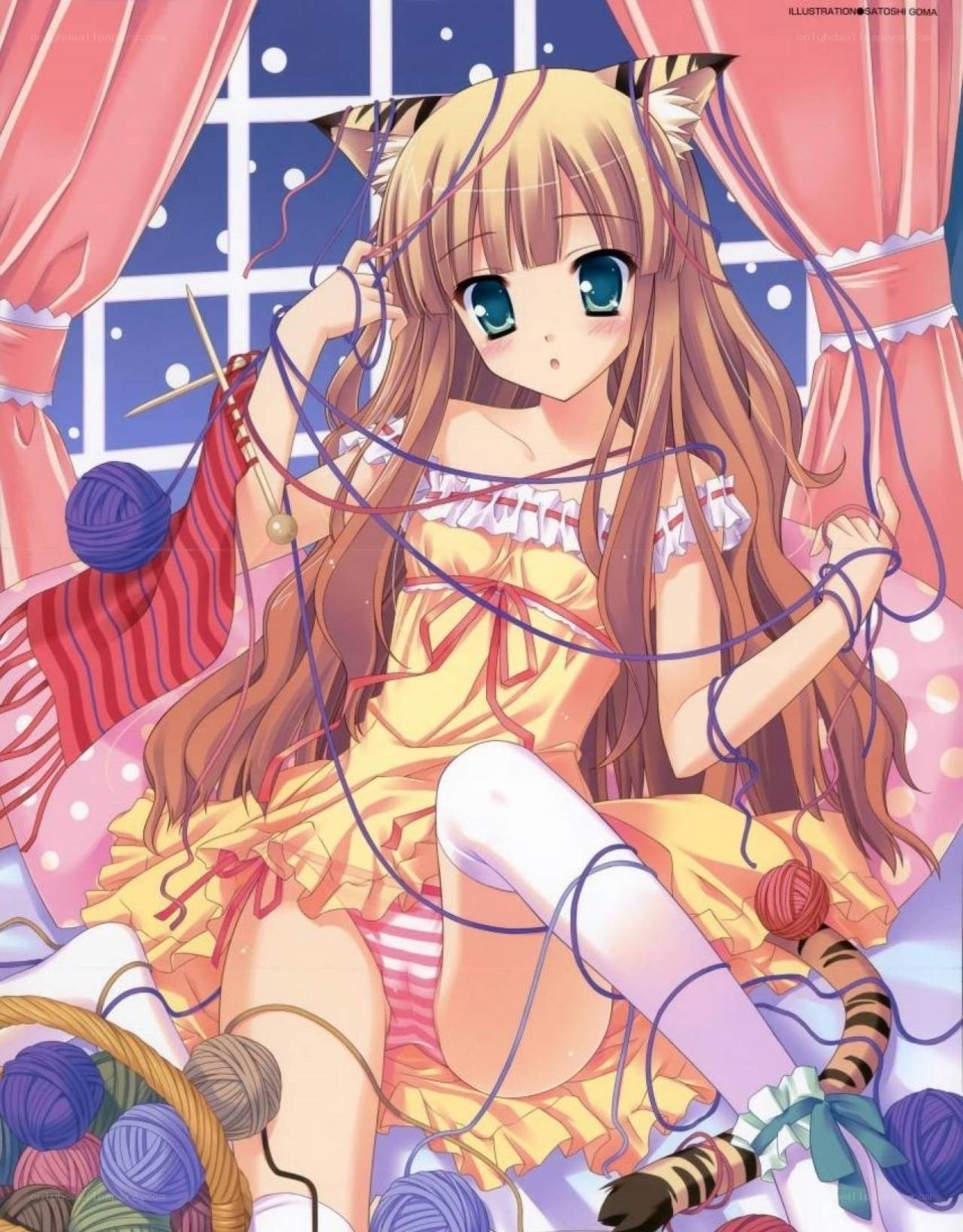 cat-eared girl knitting