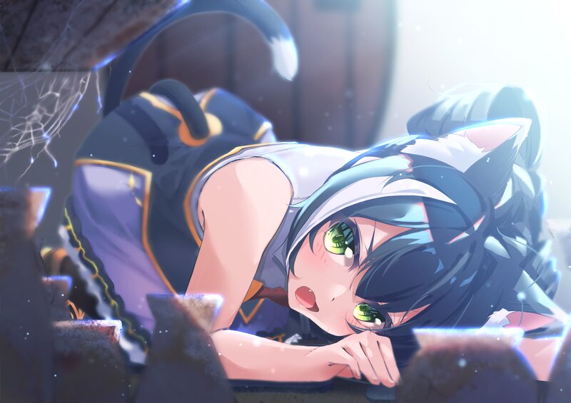 Cat-eared Girl Lying Down — Blue, Dramatic