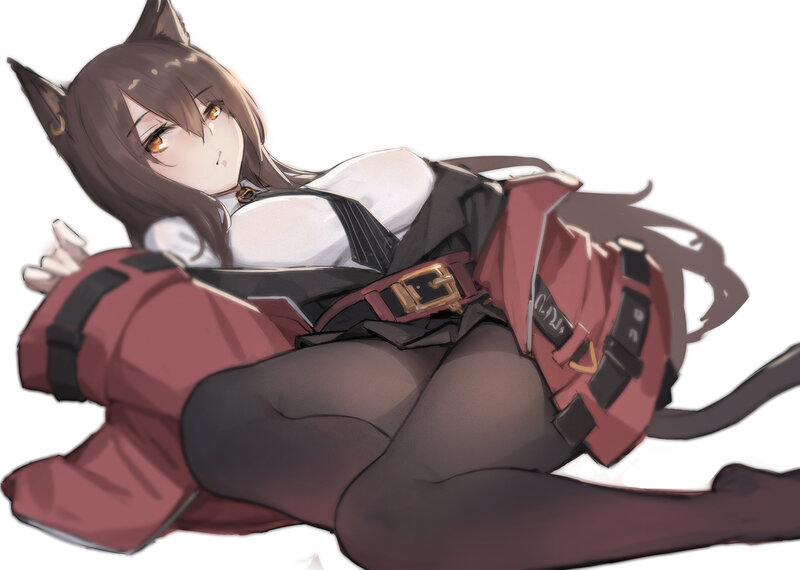 Cat-eared Girl Lying Down — Brown, Relaxed