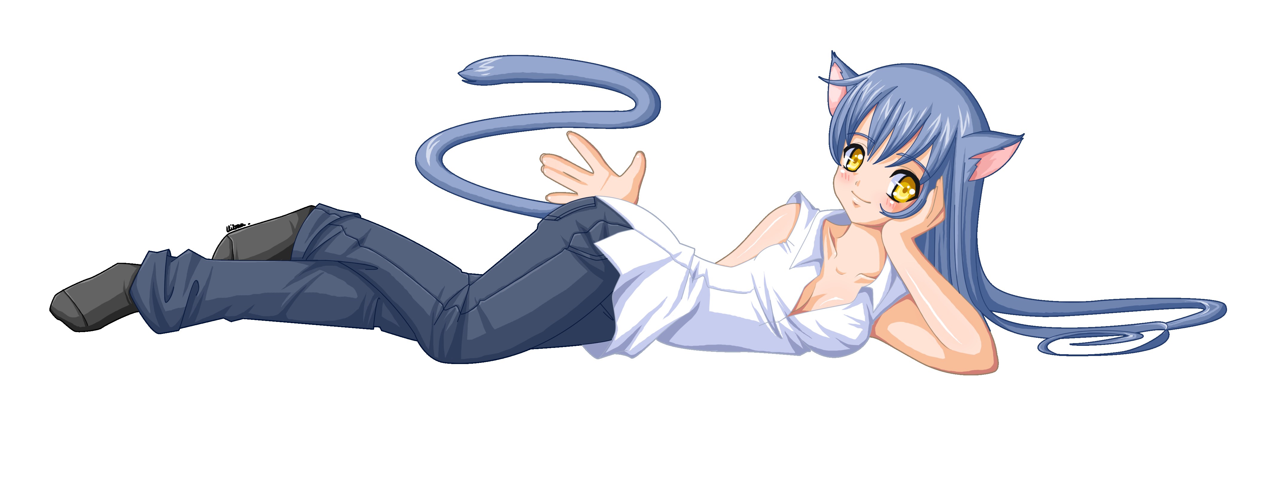 cat-eared girl lying down