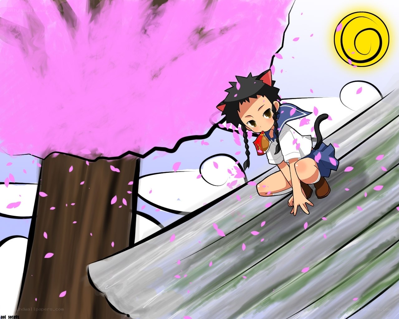 cat-eared girl on a roof