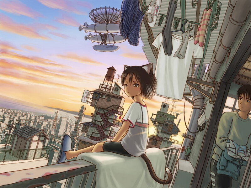 Cat-eared Girl on Balcony
