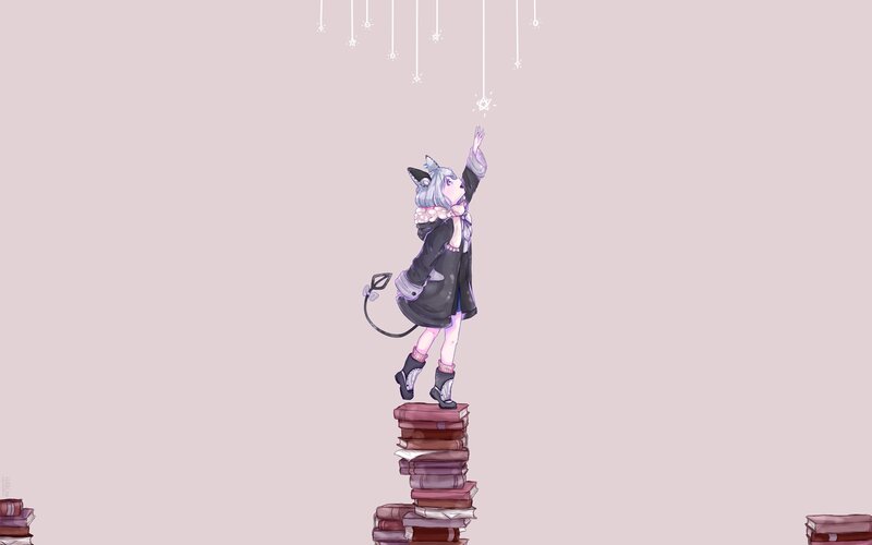 Cat-eared Girl on Books