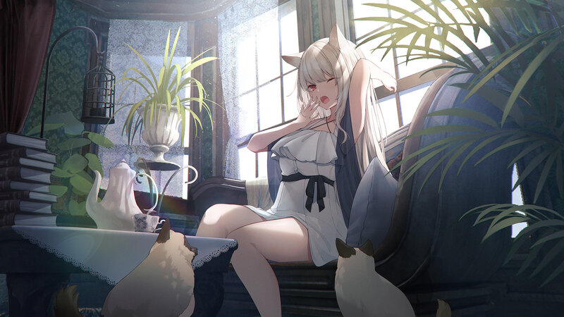Cat-eared Girl on Couch — White
