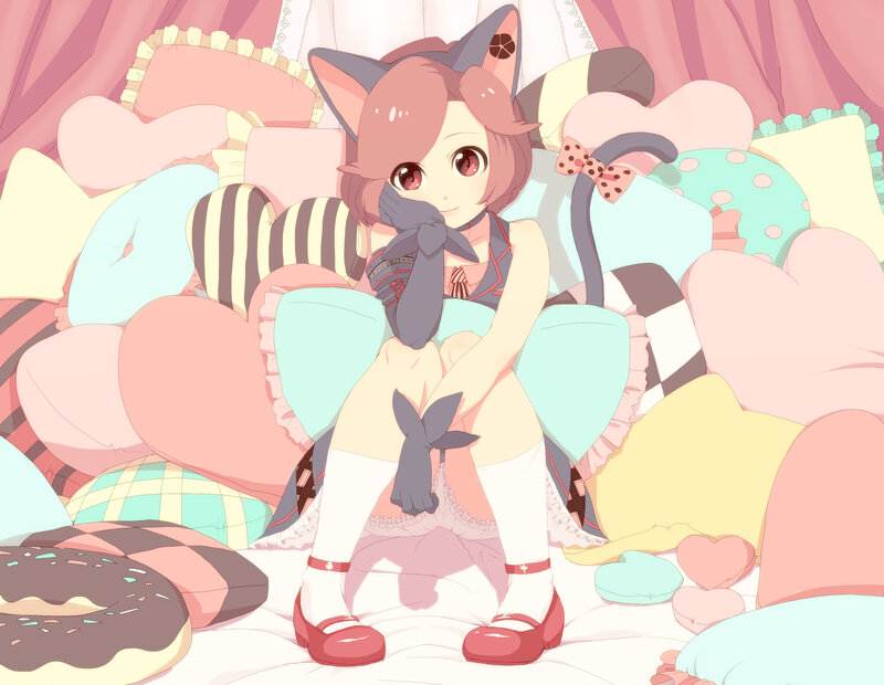 Cat-eared Girl on Pillows