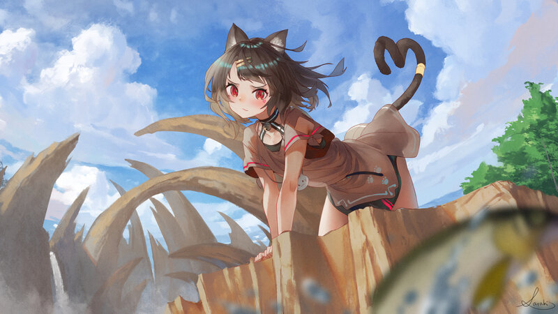 Cat-eared Girl on Rock
