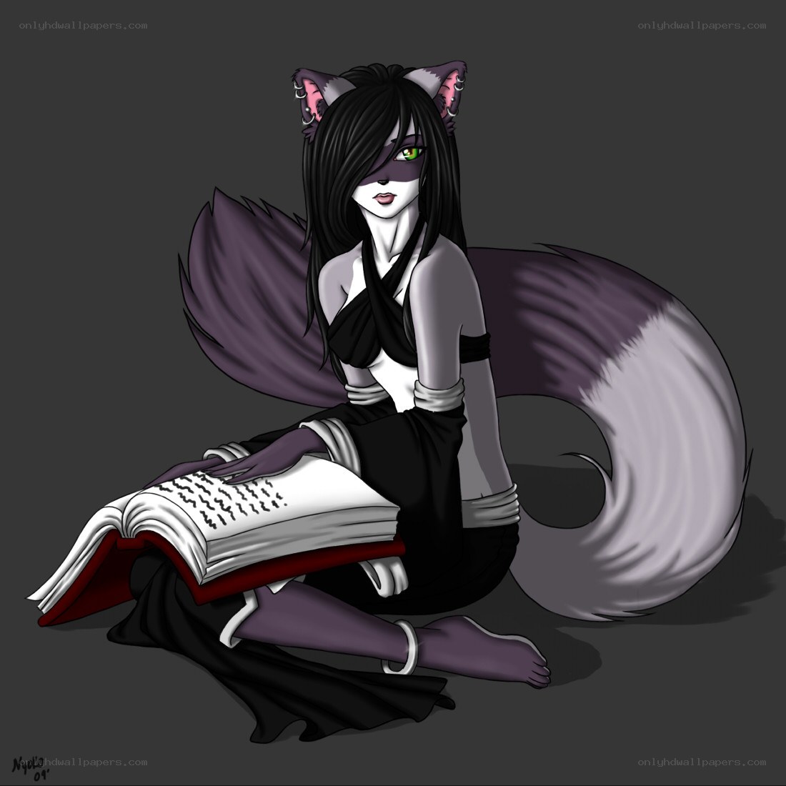 cat-eared girl reading book