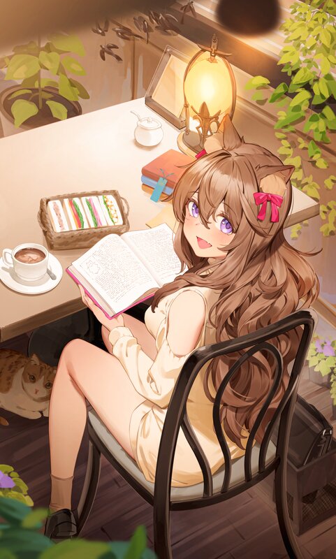 Cat-eared Girl Reading — Brown, Cozy