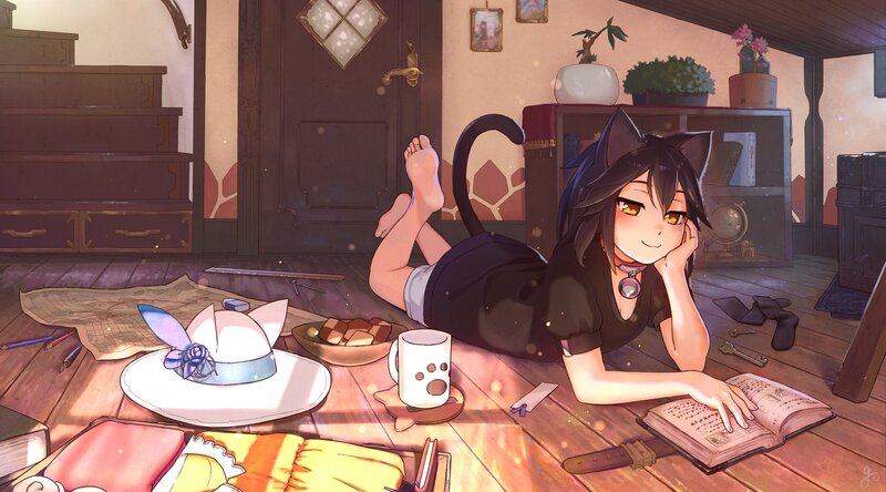Cat-eared Girl Reading — Brown