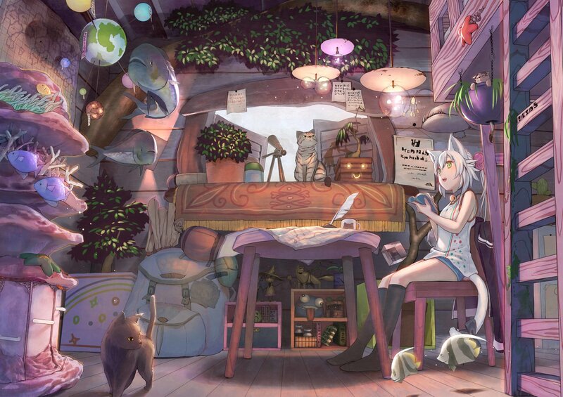 Cat-eared Girl Reading — Purple
